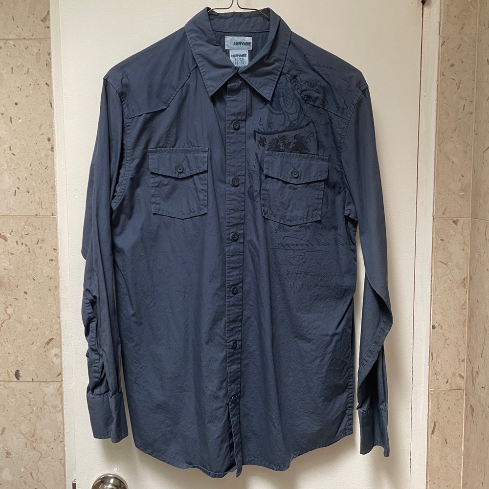 B03 Gray Long Sleeve Button Down Shirt with design